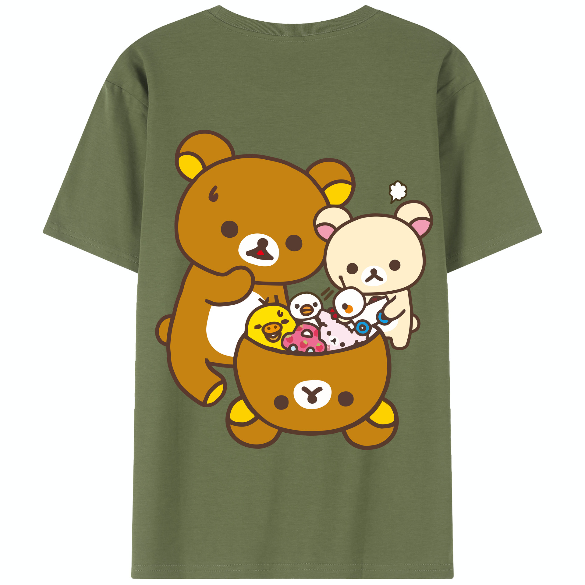 （画像用） リラックマ リラックマ キイロイトリ Rilakkuma Korilakkuma Kiiroitori 綿100％半袖Tシャツ（背面プリント）